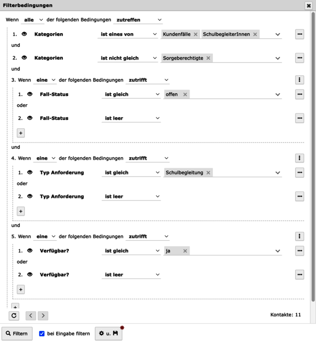 Komplexe Bedingungen für einen Expertenfilter im CRM